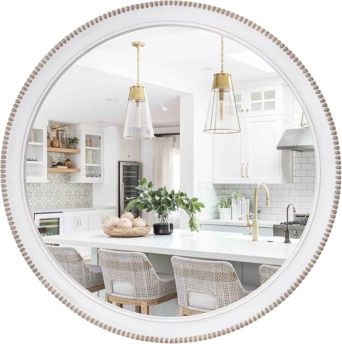 sawsile Wood Circle Mirror, Rustic Farmhouse Wall Mirror 28 inch Round Morden by sawsile