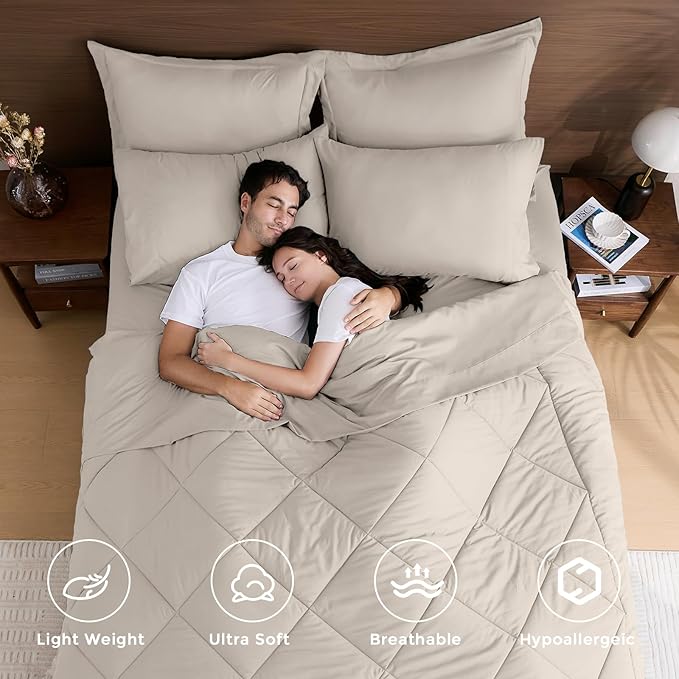 HEVUMYI Beige Tan Cali-King Comforter Set - Image 2
