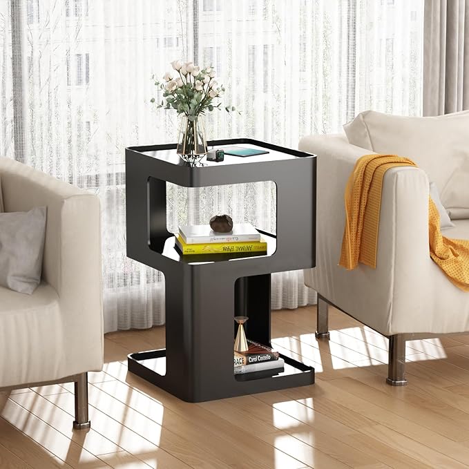 Black Side Table, Modern Nightstand Metal End Table - Image 5