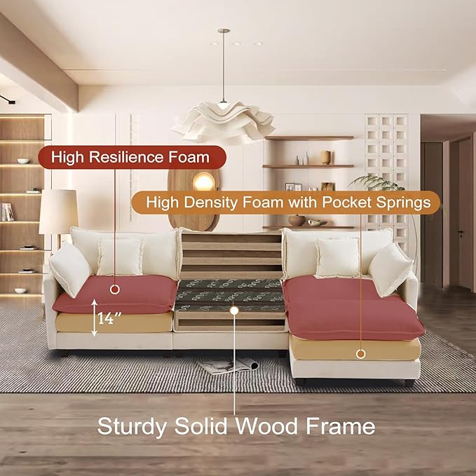 Furniliving 112‘’ L-Shaped Sofa, Luxury Chenille Modular Sectional Couches - Image 3