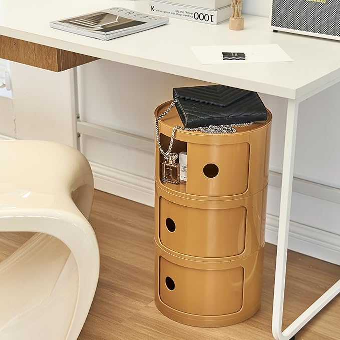 Round Nightstand with 3 Drawers, Modern Style Side Table - Image 2
