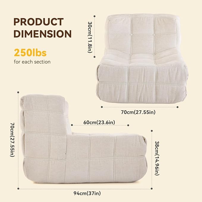 Bean Bag Chair, Soft Chenille Pre-Filled Lazy Chair Floor Sofa Bean Bag Chair - Image 2