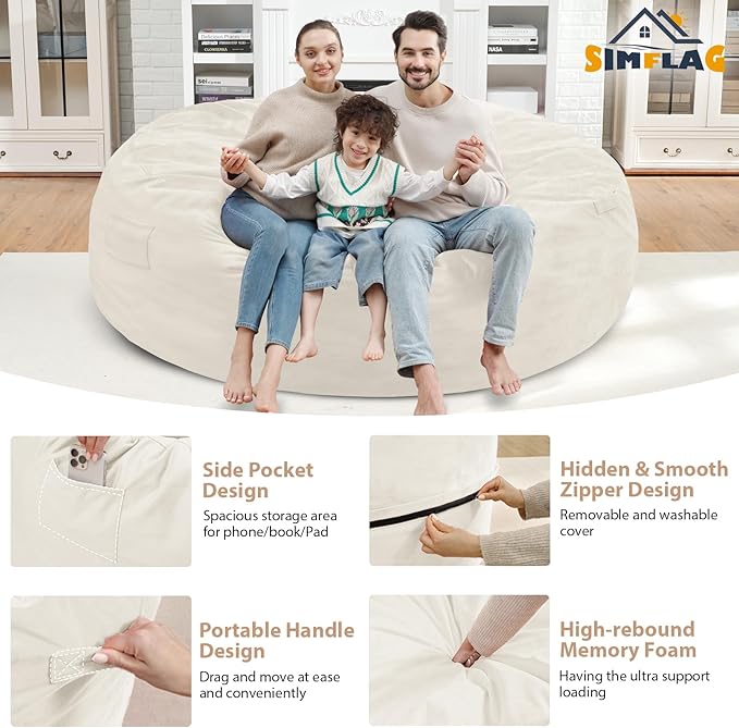 7FT Bean Bag Chair, Large Bean Bag Chairs - Image 4