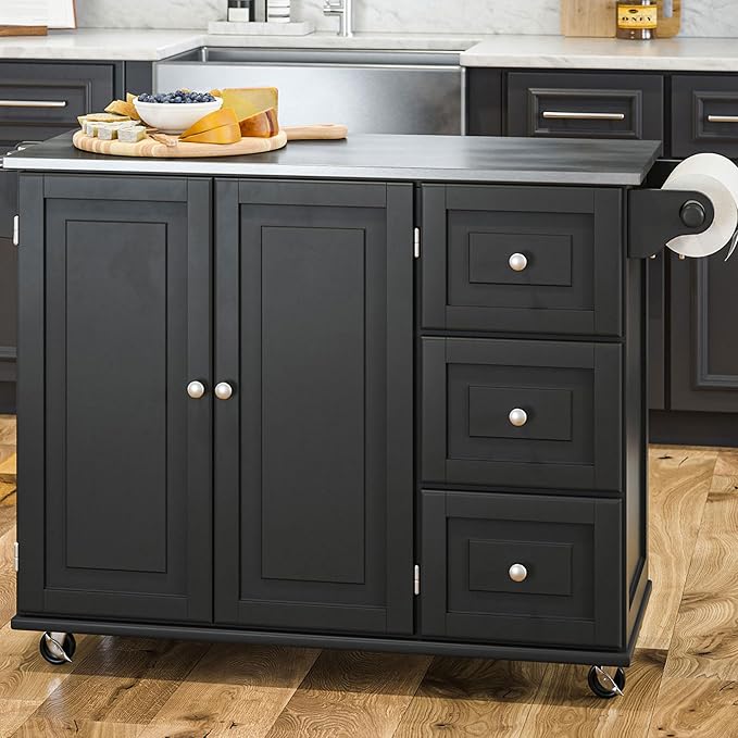 Homestyles Dolly Madison Black Mobile Kitchen Island Cart - Image 7