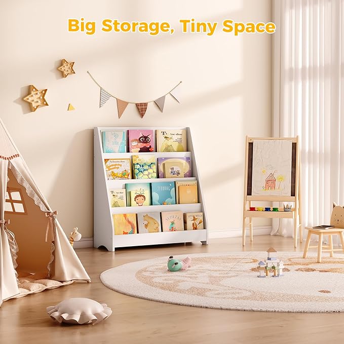 Tatub 4 Tier Kids Wooden Bookshelf, Toddler Sling Bookcase Montessori Bookshelf - Image 7
