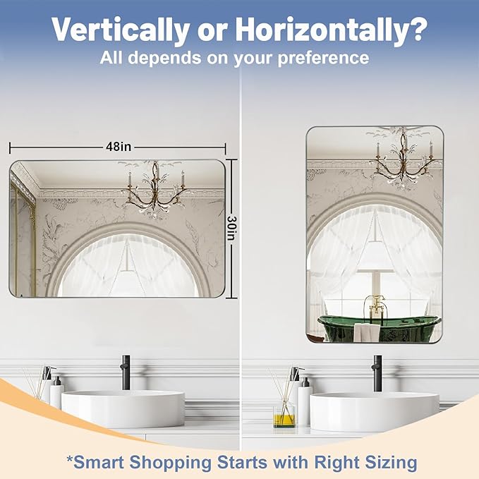 Silver Wall Mirror, 30x48 Inch Rounded Rectangle Vanity Mirror - Image 7