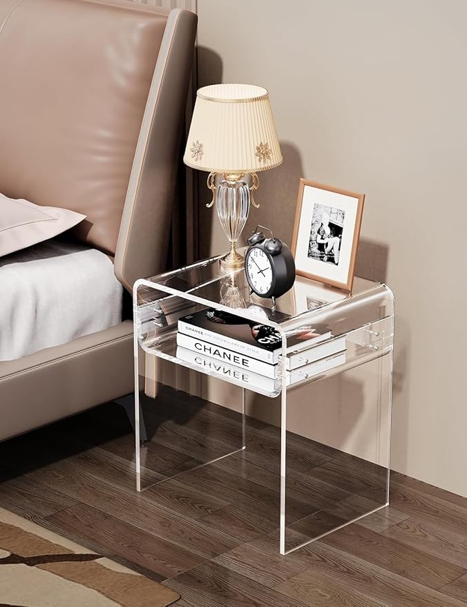 Clear Acrylic End Table 2-Tier Bedside nightstand - Image 2