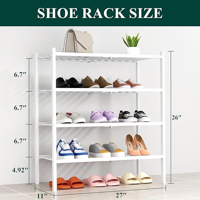 Smiry Shoe Rack, 4 Tier Thick Bamboo Shoe Organizer, Stackable Free Standing - Image 2