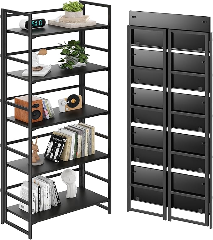 BHG Vintage Multifunctional Folding Bookshelf, No-Assembly Plant Stand Storage by BHG