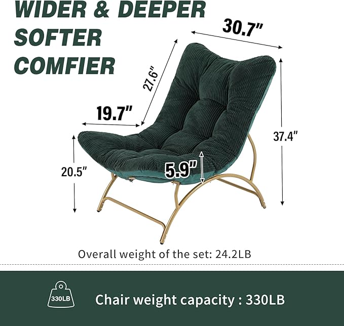 Welnow Accent Lounge Lazy Chair, Comfy Soft Leisure Metal Frame Reading Chair - Image 2