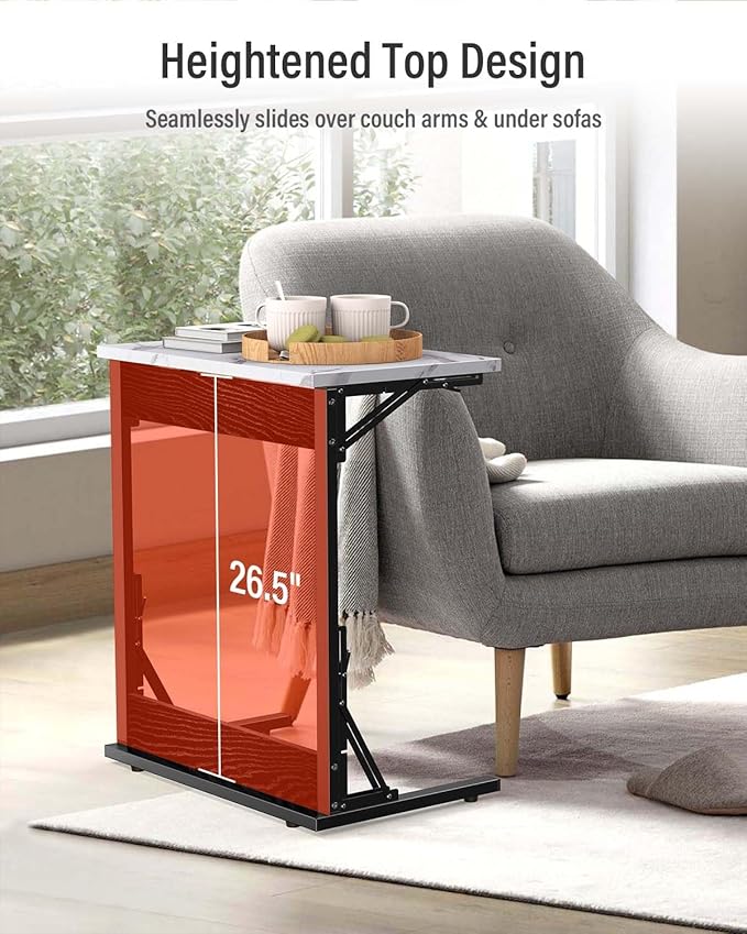 Tatub 24" Folding TV Tray Table, Marble C Shaped End Table - Image 7