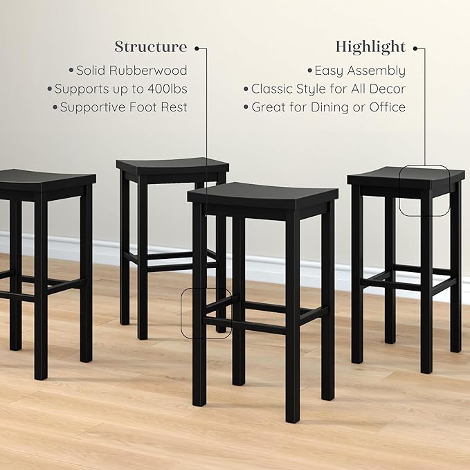 Grain & Grove Smith Collection Set of 4 Solid Wood Bar Stools, 30 inch - Image 4