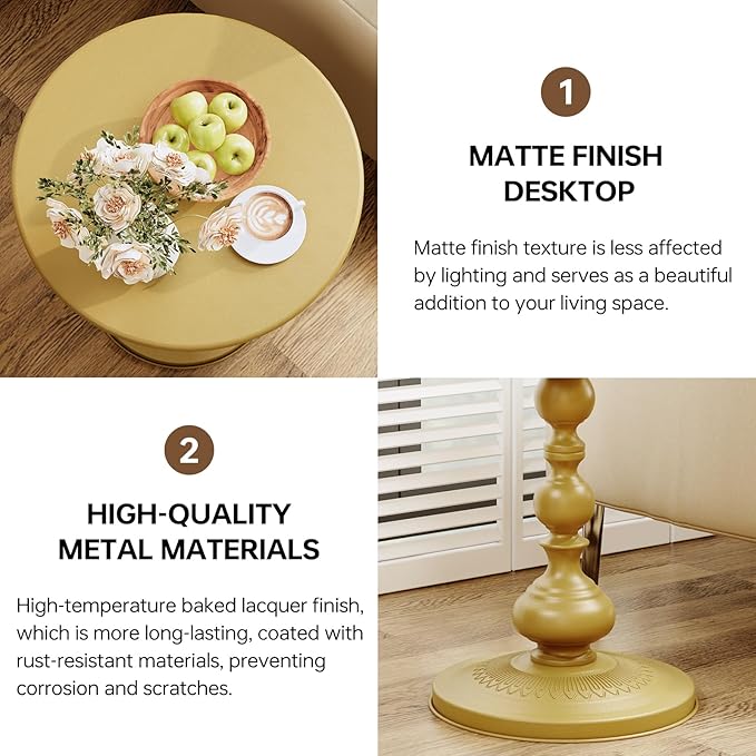 XIV Metal Small Round Side End Table, Vintage Matte Coffee Drink Cocktail Table - Image 4
