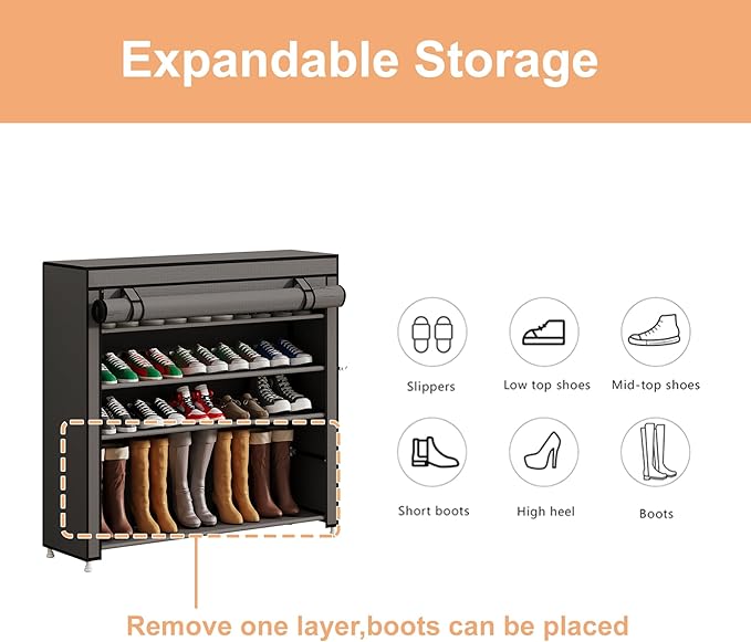 Calmootey 5 Tier Shoe Rack Organizer to Hold 25 Pairs, Portable Shoe Shelf - Image 7