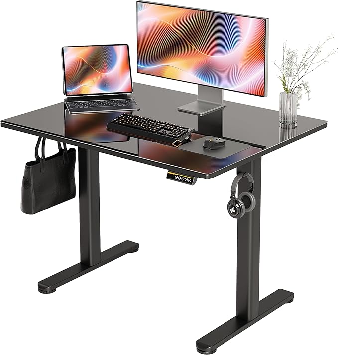 Claiks Glass Standing Desk, 40x24 Inch Small Stand Up Desk Electric Adjustable by CLAIKS