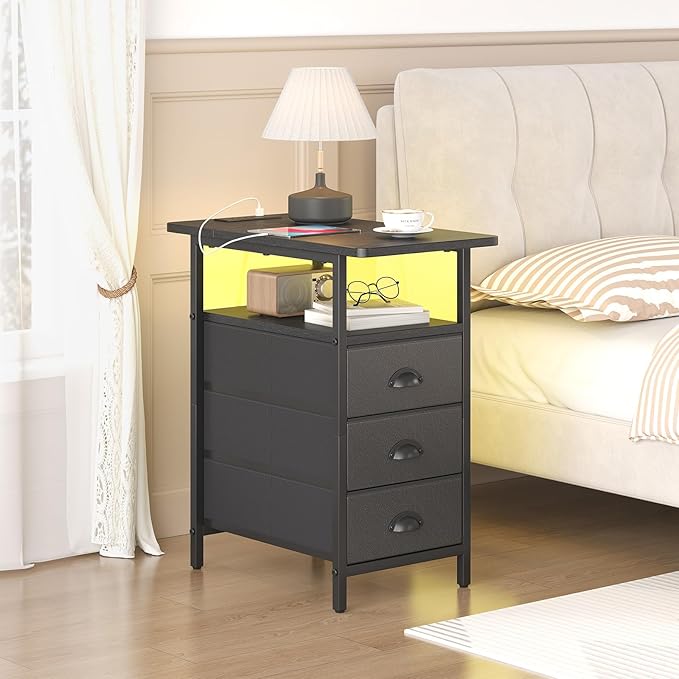 End Table with Charging Station, LED Side Tables with USB Ports and Outlets - Image 7