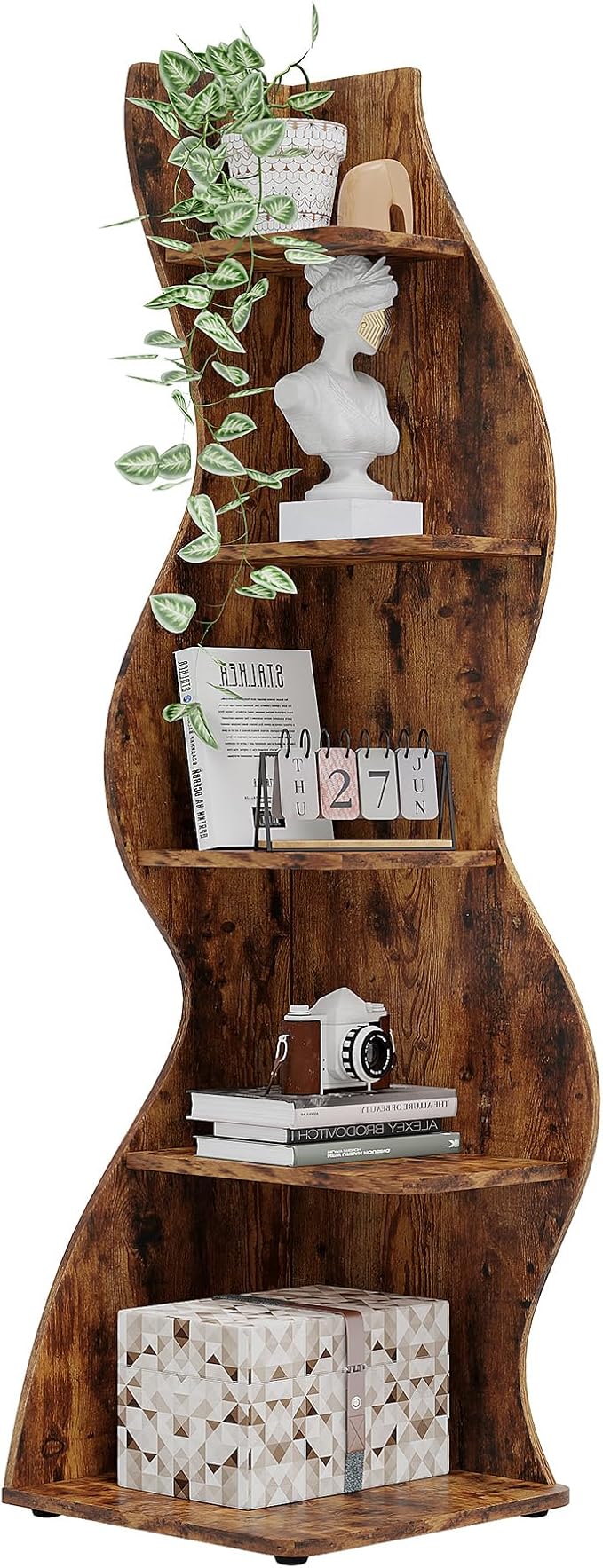 Tribesigns Corner Shelf, Rustic 5-Tier Wall Corner Bookshelf, Stylish Corner by Tribesigns