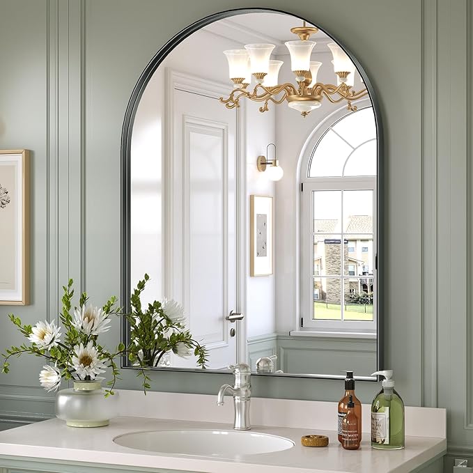 Brightify Black Arched Mirror, 32 x 42 Inch Arch Wall Mirror, Metal Frame Black by Brightify