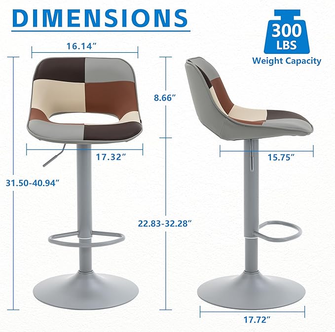YOUNIKE Bar Stools Set of 2, Boho Colorful Patchwork Faux Leather Barstools - Image 2