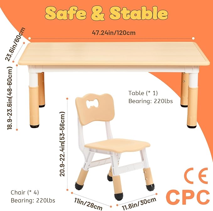 FUNLIO Kids Table and 4 Chairs Set - Image 6