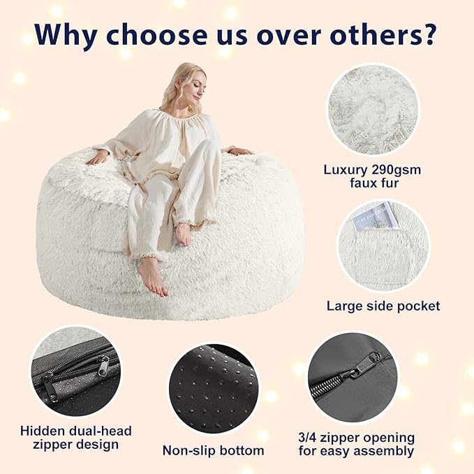 7FT Oversized Bean Bag Covers Only, Fluffy Stuffed Beanbag Chair Covers No - Image 4