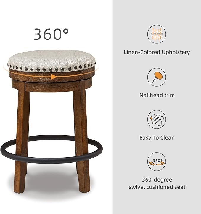 Signature Design by Ashley Valebeck 24" Counter Height Upholstered Swivel Stool - Image 5