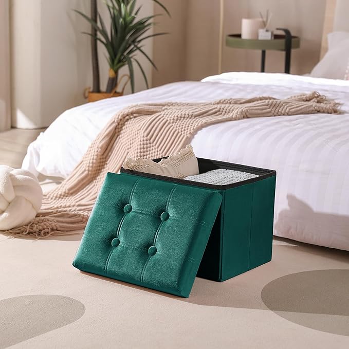 PRANDOM Ottoman with Storage Velvet Folding Small Square Foot Stool with Lid - Image 2