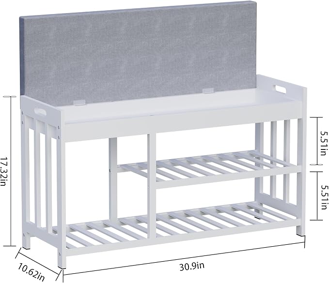 3-Tier Bamboo Shoe Rack Bench, Shoe Storage Organizer Bench, Entryway Benchs - Image 2