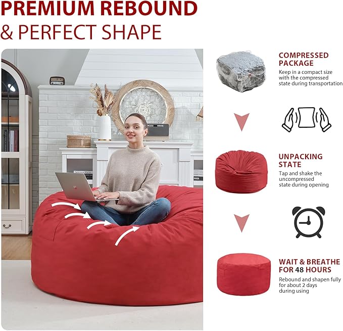 3FT Bean Bag Chair, Comfy Bean Bag Chairs - Image 6