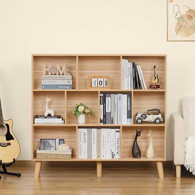 LEYAOYAO 10 Cube Bookshelf, 3 Tier Modern Wide Bookcase - Image 4