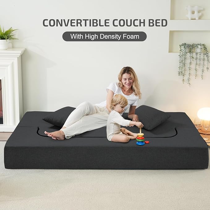 2-in-1 Folding Sofa Bed with Pillows - Image 3
