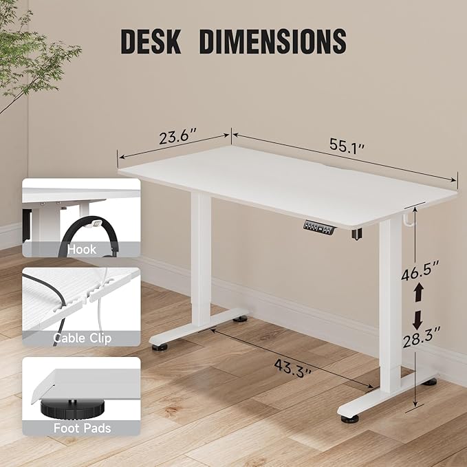 Veken 55 Inch, Height Adjustable Sit Stand Up, Wood Desktop, Work Home Office - Image 3