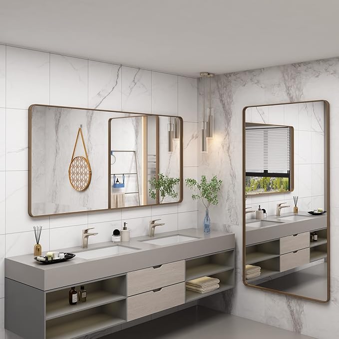 55x30 Gold Bathroom Mirror, Brushed Metal Frame Gold Vanity Mirror, Large - Image 5