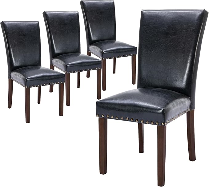 COLAMY Upholstered Parsons Dining Chairs Set of 4, PU Leather Dining Room by COLAMYINC