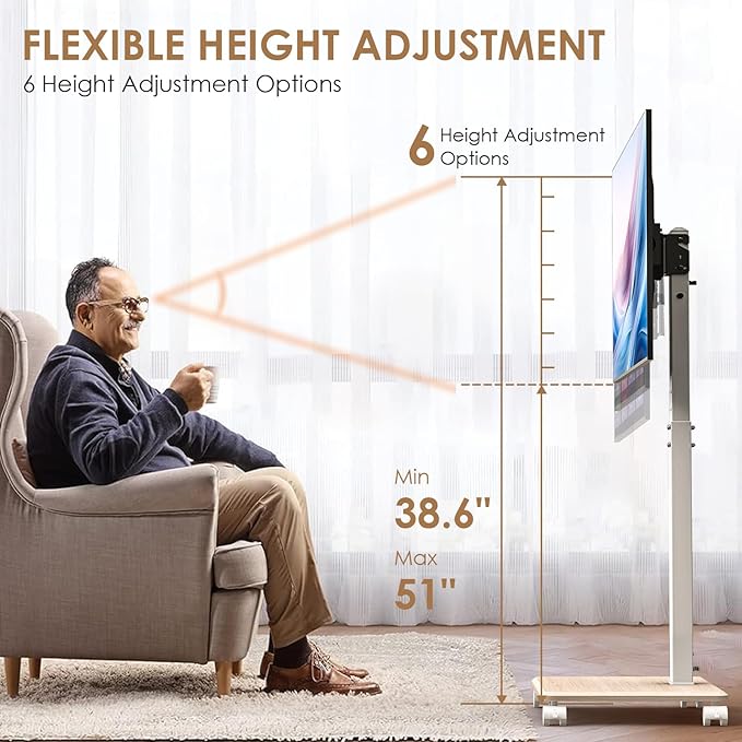 Rolling TV Stand Portrait for 65 70 75 Inch TVs, Tilt and Swivel Mobile TV Cart - Image 5