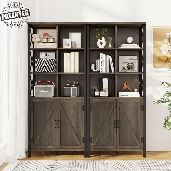 FATORRI Industrial Tall Bookshelf, Rustic Bookcase - Image 3