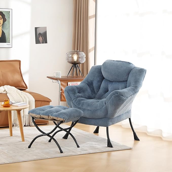 Cozy Lazy Chair and Ottoman, Large Contemporary Accent Lounge Chair Set - Image 7