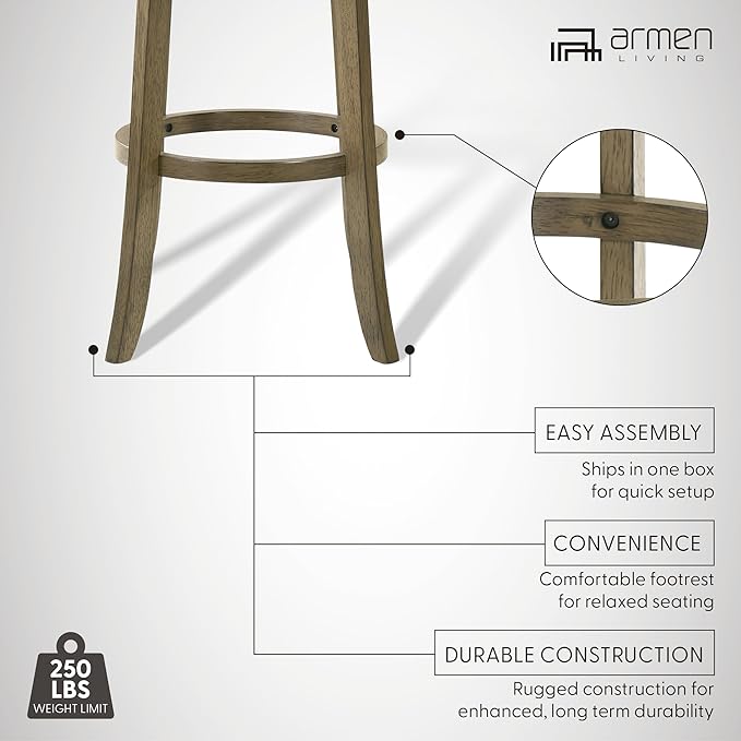 Armen Living Blair 30 in. Putty Brown Bar Height Rubberwood Swivel Barstool - Image 14