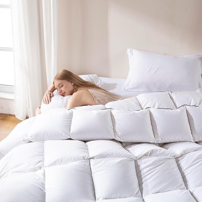 DOWNCOOL Feather Comforter Oversized Queen, 100% Cotton White Duvet Insert by DOWNCOOL
