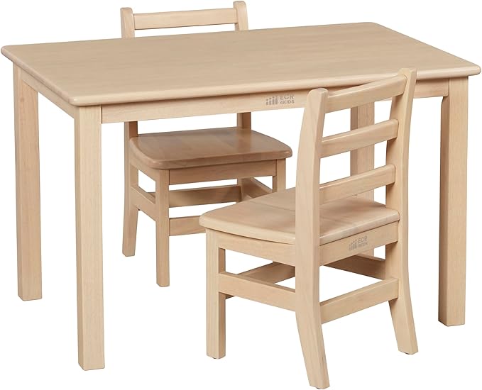 ECR4Kids 24in x 36in Rectangular Hardwood Table and Chair Set, 12in Seat Height by ECR4Kids