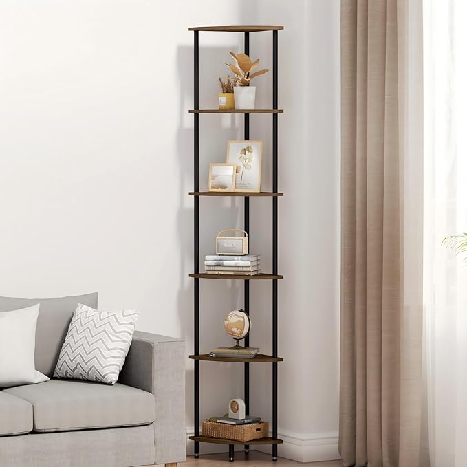 6 Tier Corner Shelf, Bookcase for Small Spaces, Corner Display Shelf, Plant by QLSPTFTS