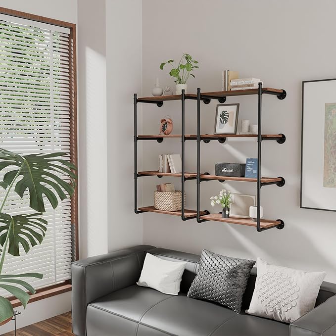 Industrial Pipe Shelf Brackets Wall Mount, Open Black Pipe Shelving - Image 5