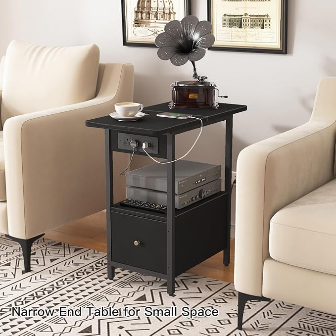 LIDYUK End Table with Charging Station, Narrow Side Table with Drawer and USB - Image 6