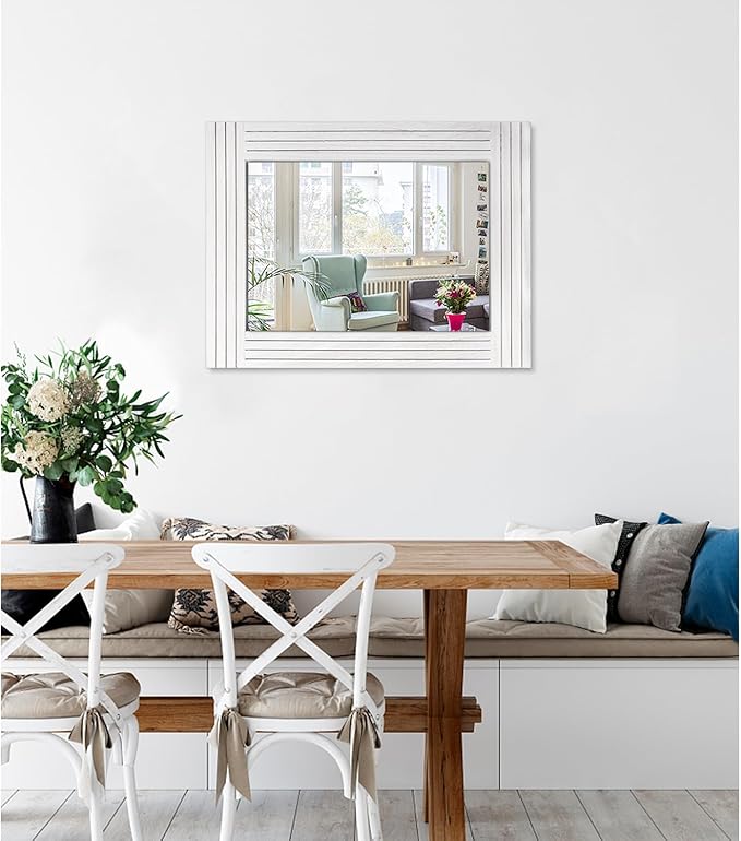 Rustic Mirror for Wall Wooden Frame Rectangular Antique Wall Mirror Decor - Image 2