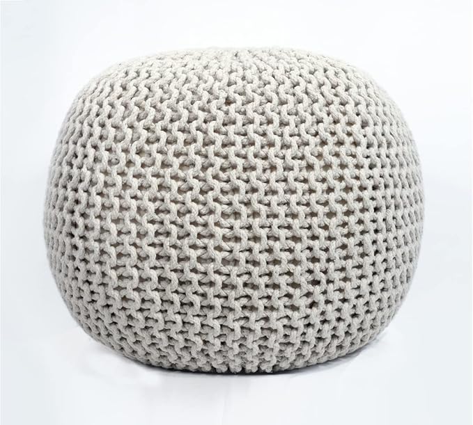 FRELISH DECOR Round Pouf Ottoman Hand Knitted 100% Cotton Pouf Foot Stool by FernishDecor