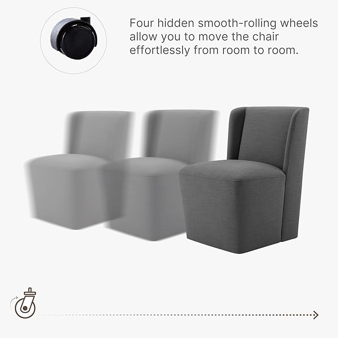 Dining Chairs with Casters No Assembly Upholstered Wingback Single Sofa Armless - Image 4