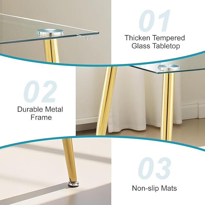 Dining Table for 6 Kitchen Table 47.2" Rectangular Modern Glass Dining Table - Image 5