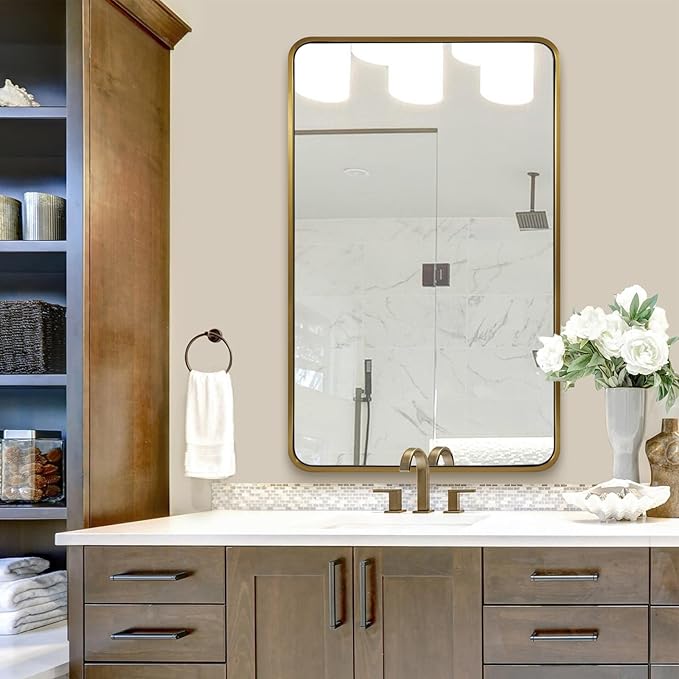 ANDY STAR Brushed Gold Bathroom Mirror 48”X30”, Brass Bathroom Vanity Mirror - Image 9