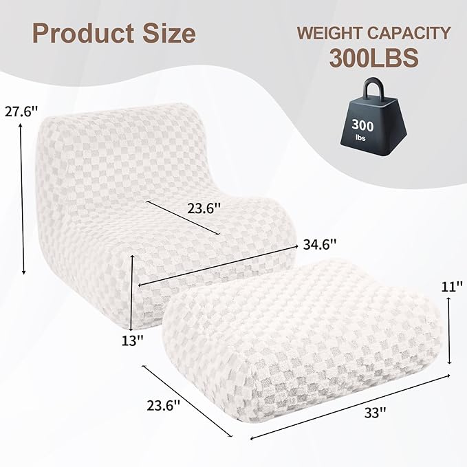 Bean Bag Chair with Footstool, Comfy Reading Sofa Chair - Image 2