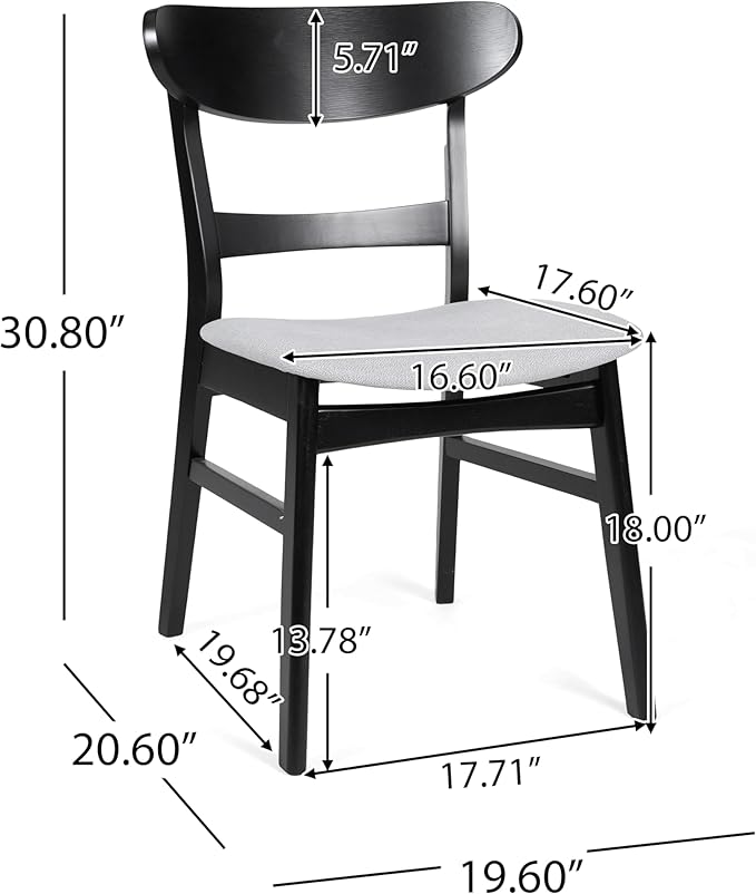 Set of 2 Solid Wood Dining Chairs, Fabric Upholstered Seat Mid-Century Modern - Image 4